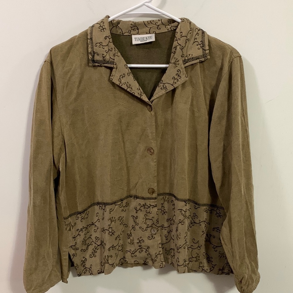 Timbuktu Station light jacket, collar sleeves bottom embroidered, Sz 2 see below